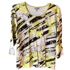 JM Collection Yellow Green & Black Top‎ L